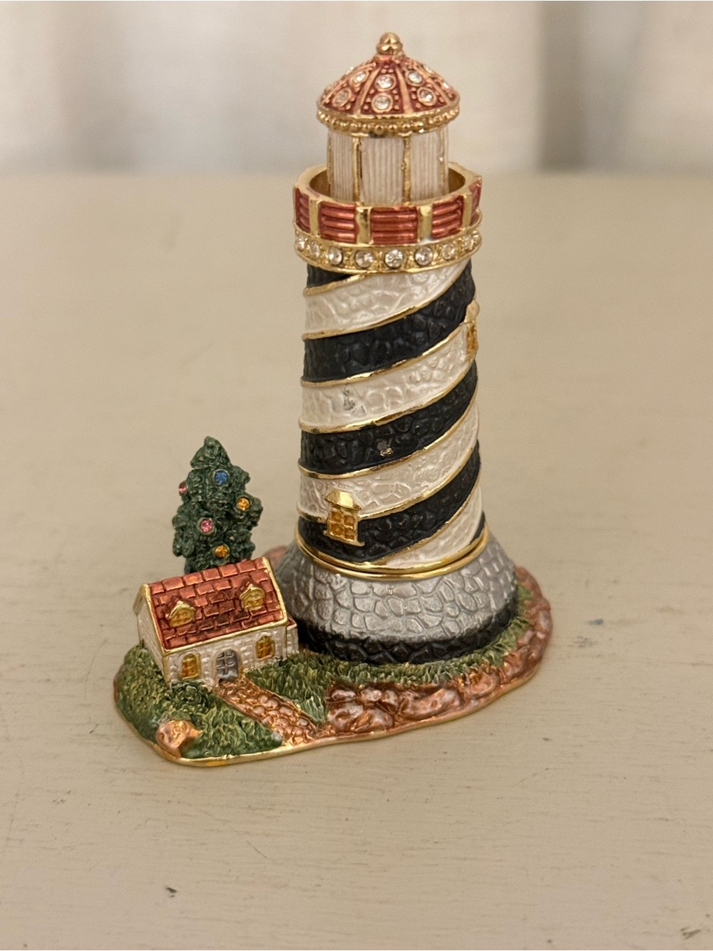 Bejeweled Cape Hatteras Lighthouse Enamel Trinket Ring Box